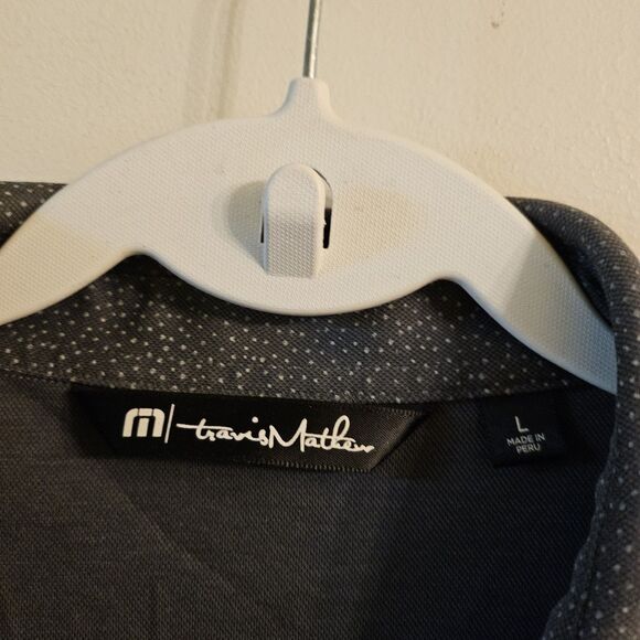 Travis Mathew Polo Shirt Mens Large Dark Gray Small Dots Golf Performance Top - Picture 3 of 8
